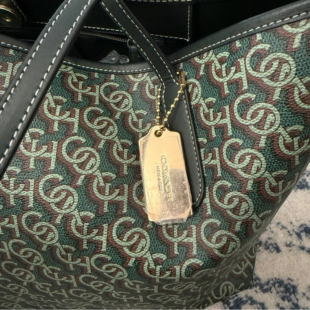 Coach Green City Tote with Leather Trim - Picture 2 of 5